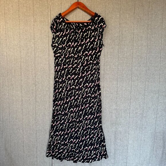 90s Vintage Flower 100% Rayon Short Cap Sleeve Bias Cut Maxi Dress Plus Size 16 - Picture 1 of 12